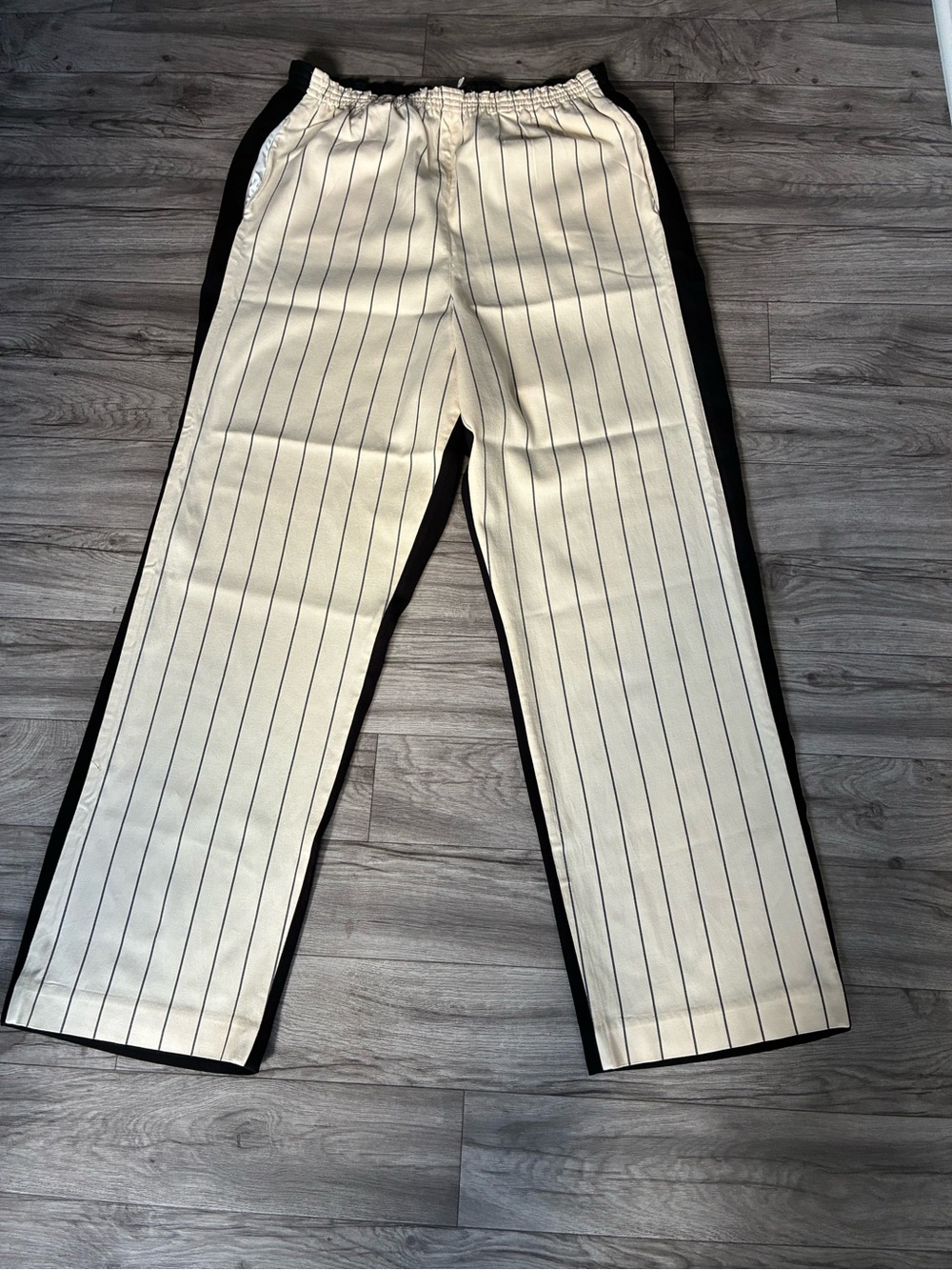 Tory Burch Rowing Stripe Pants Women’s 12 Straight Leg Pull-On Black Ivory